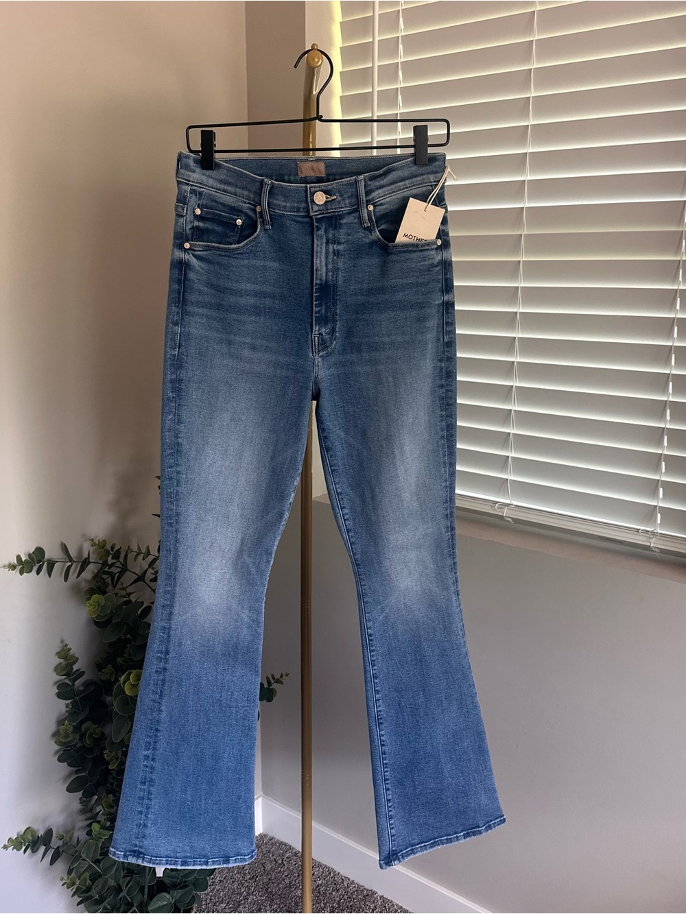 Mother Blue Mid-Rise Flare Jeans